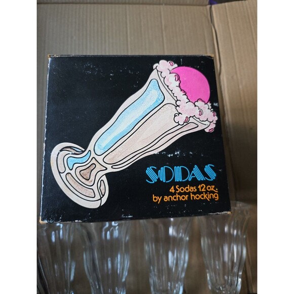 4 VINTAGE Wavy Anchor Hocking OLD FASHIONED‎ Milkshake Soda Fountain Glasses - Picture 5 of 10